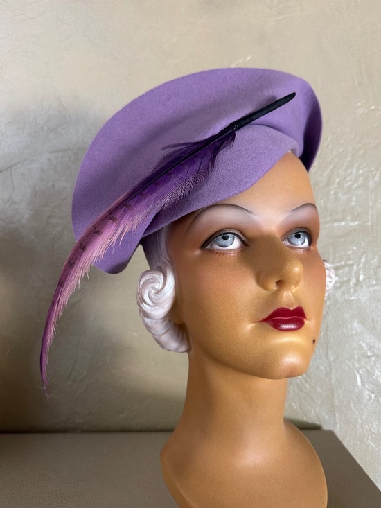 RADIANT 1940\'s PURPLE FELT HAT + UPTURNED BRIM  + MATCHING LONG FEATHER & QUILL main image 7